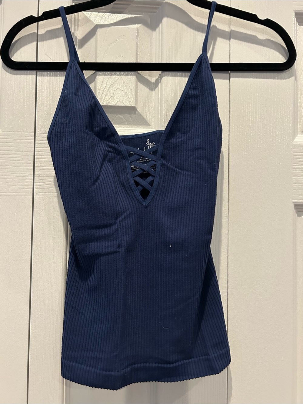 Free People Navy Ribbed Lace-Up V-Neck Cami